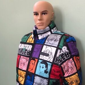 Hunter X Hypland Colorblock Anime Character Full-Zip Puffer Coat Men's Large